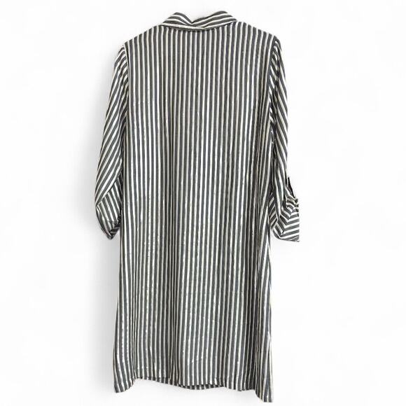 Anne Klein Gray with Gold Metallic Striped Shirt Dress size 6 - Picture 2 of 11